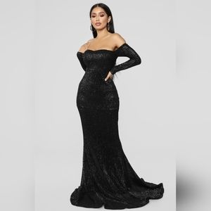 Fashion Nova Got Class Sequin Black Gown Small